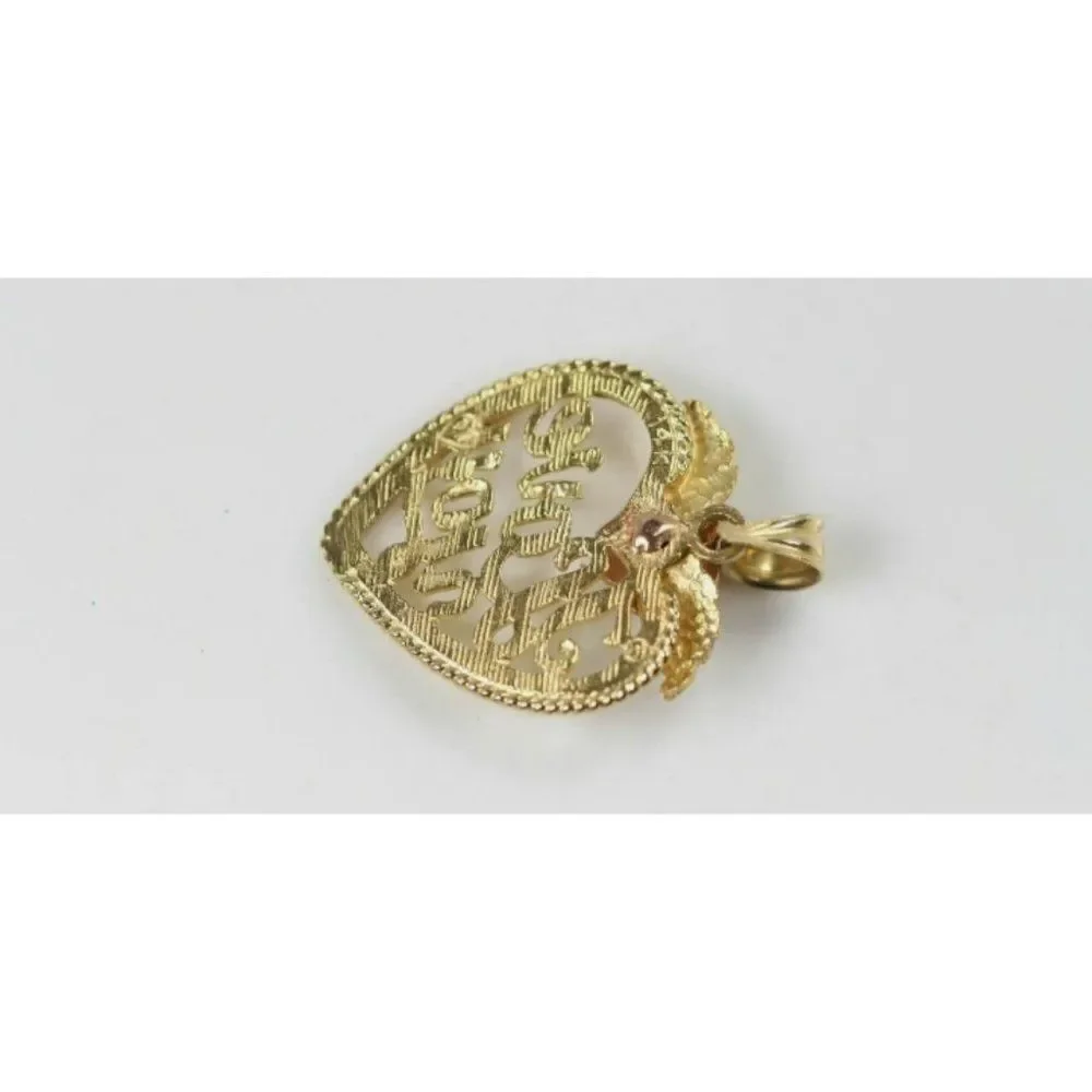 14k Solid gold heart I love you necklace pendant‎ mother's day valentine